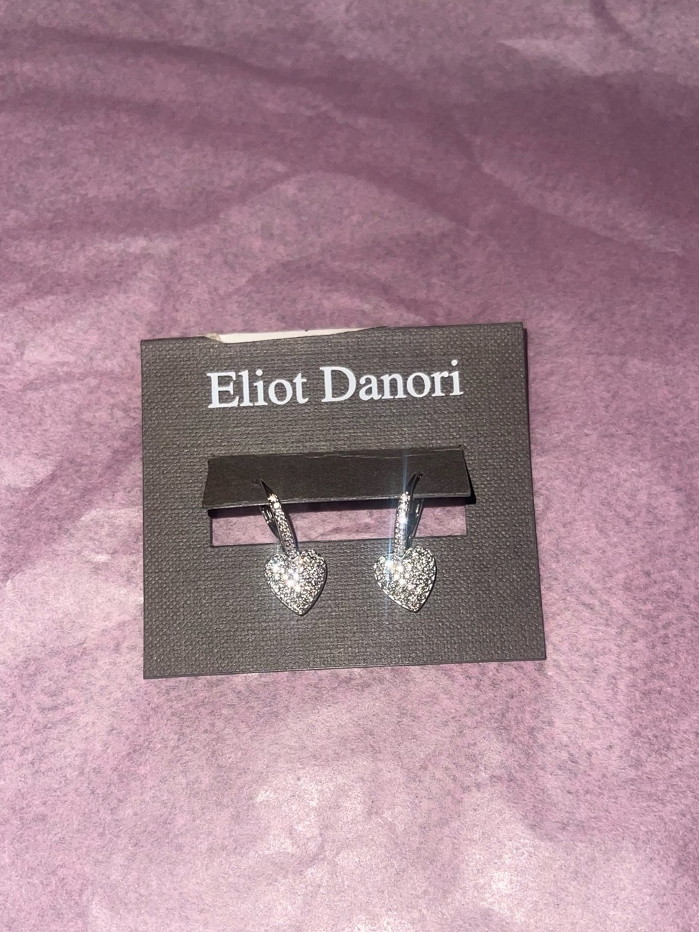 Eliot Danori Silver Heart Crystal Drop Hoop Earrings